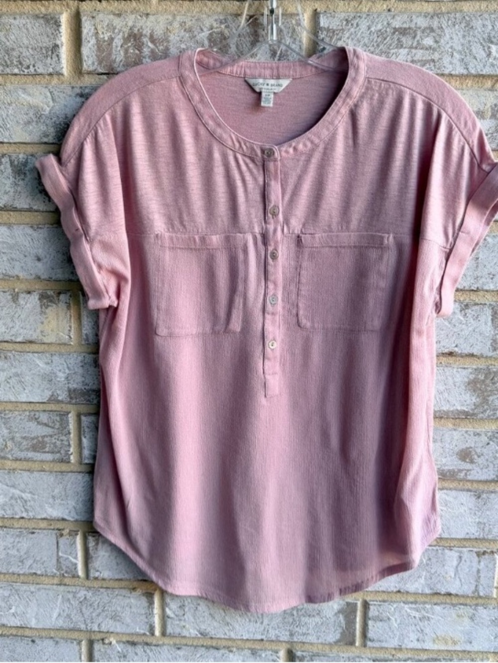 Lucky Brand Blush Pink Short-Sleeve Button Henley Top